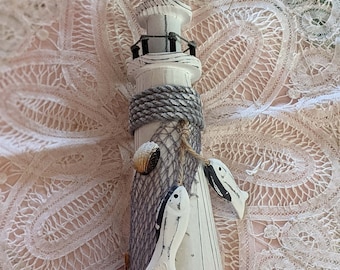 Vintage Nautical Votive Candle Holder Lighthouse Figurine Seashells Starfish Hanging Fish Statue