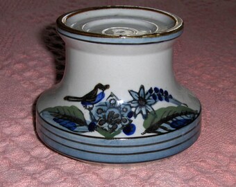 Vintage Ceramic Candle Holder Decorated With Bird & Flowers Trinket Decorative Holder Votive Tea Light Holder