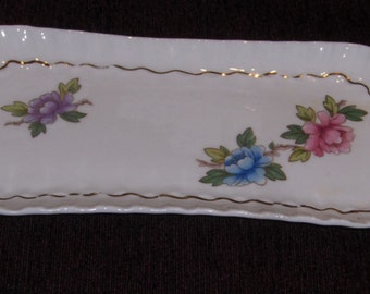 Vintage Ridgway Potteries Rectangular Floral Plate Royal  Adderley Bone China Dahlia Flower Dish