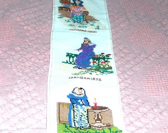 Vintage Dutch Wall Hanging Women Needle Point Traditional Period Costume Dress Styles From Holland Netherlands