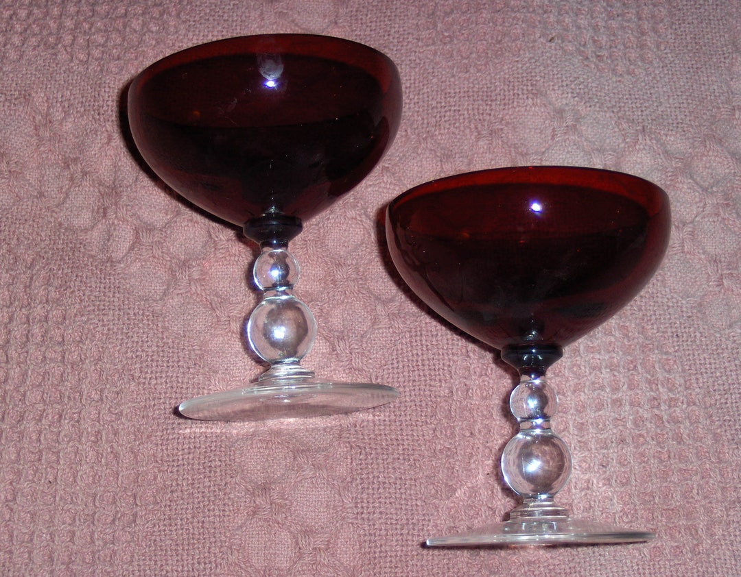 Vintage Two Ruby Red Fluted Dessert Glasses Wine Sherbet Bar Etsy