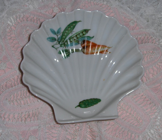 Vintage Porcelaine De France Nautical Seashell Plate P.F.C. Clam Shell Veggies Dish