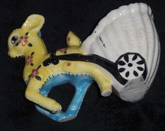 Vtg Donkey Cart Fawn Garden Planter Trimont Ware Japan Figurine Porcelain Ceramic Deer