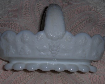 Vintage Westmoreland Milk Glass Basket Milk White Scallop Edged Glass Trinket Dish
