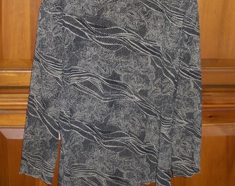 Kasper Woman's Dress Blouse Size Petite LG Vintage Brown Floral Sheer Polyester Top Dress Shirt