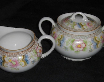 Vintage The Flamenco Noritake Nippon Creamer & Sugar Bowl Lid Floral Porcelain Tea Cup Bowl Set