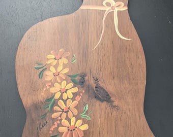 Vintage Hand Painted Wooden Cat Plaque Folk Art Kitty Wall Hanging Signed J. Rice
