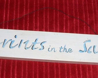 Vintage Primitive Footprints In The Sand Wall Hanging Hand Painted Folk Art Classic Footprints Plaque
