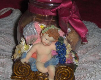 Vintage Inne Dispensables Glass Candle Holder Cherub Candle Plate Potpourri Holder Dish