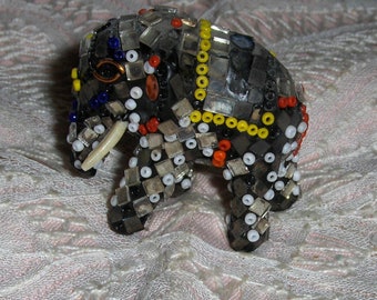 Vintage Miniature Bejeweled Elephant Figurine Colorful Embossed Elephant Jungle Animal