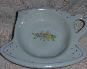 Vintage Khien Thailand Ceramic Spoon Rest Porcelain Hand And Heart Rose Tea Bag Holder