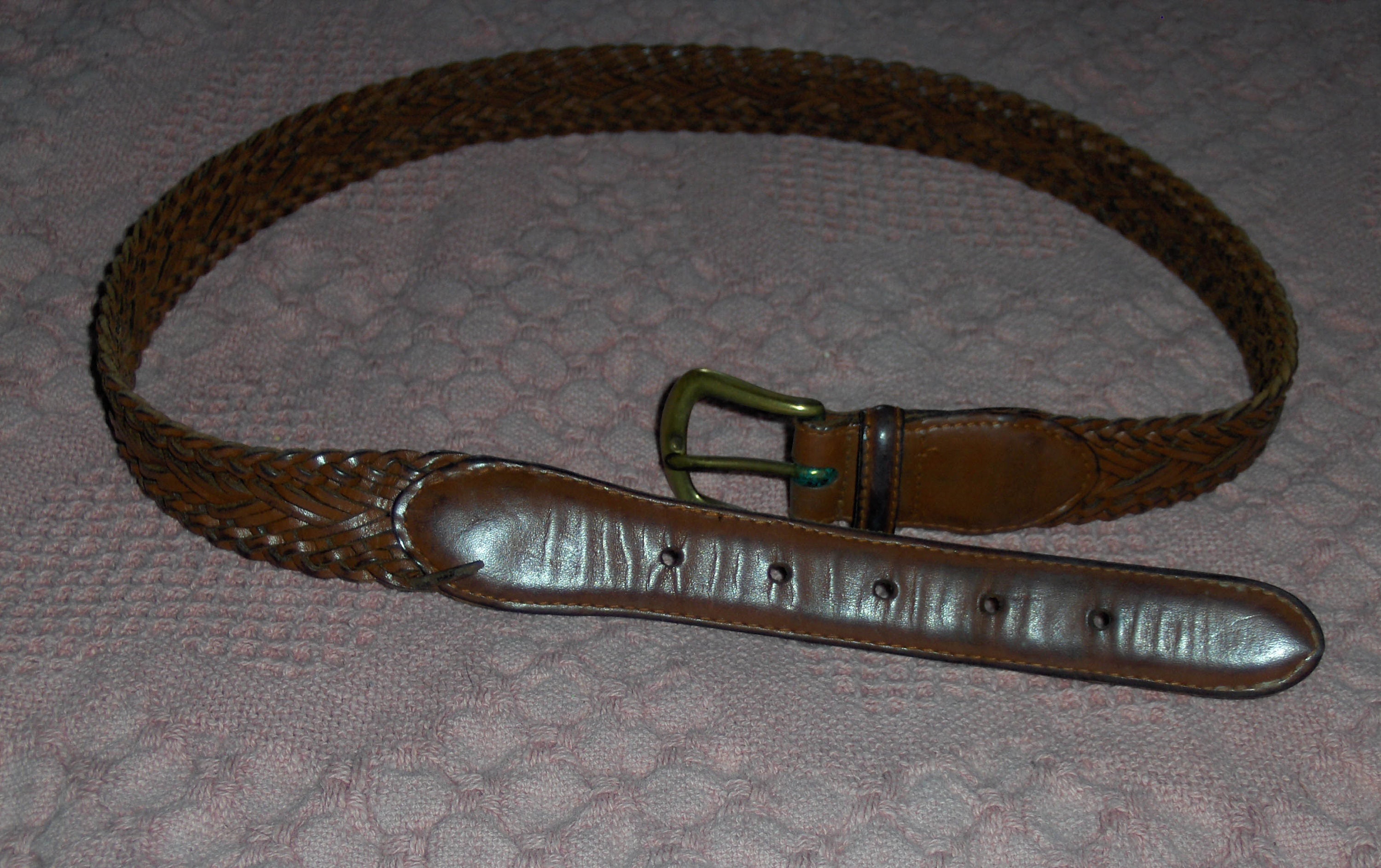 FOSSIL Brown Leather Braid Belt Antique Hammered Brass Buckle M/L/XL $75 EUC KL FOSSIL Braided Leather Belt Unisex Size Large Brown Brass  main image 3