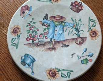 Vintage Melamine Trivet Delta G.D. Italy Hot Plate Art Deco Scarecrow Pot Holder Garden Theme