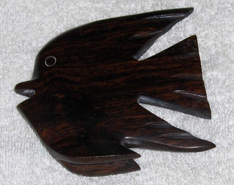 Vintage Wooden Hand Carved Primitive Fish Figurine Brown Finished Angel Fish