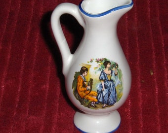 Vintage Loucarte Portugal Small Victorian Pitcher Porcelain Creamer Miniature Vase Beau Serenades Fiancee