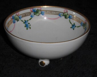 Nippon Floral Porcelain Bowl Vintage Hand Painted Footed Bowl Round Dish Japan Pedestal Plate