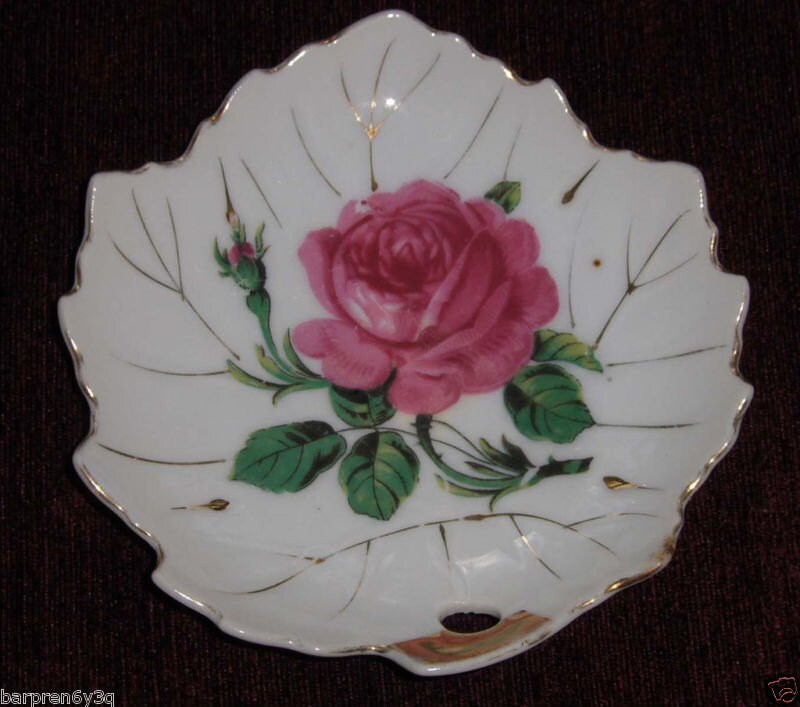 Vintage Nasco Japan Long Stemmed Pink Rose Porcelain Trinket