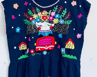 Hand Embroidered Linen Top: Washed Lightweight Fabric, Summer colors