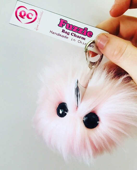Handmade Rainbow Unicorn Bag Charm Keychain Fuzzie Kawaii Cute Purse Poof Puff