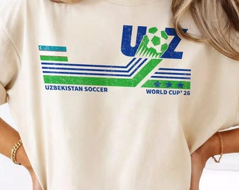 Uzbekistan Soccer World Cup T-Shirt, 2026 Fan Gift, Football Flag Art, Vintage Style Tee