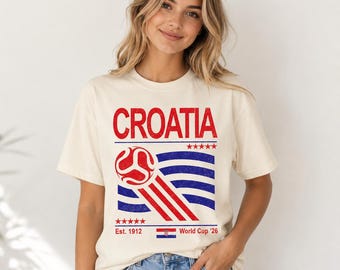 Croatia Soccer T-Shirt, Retro 90s Flag Croatia Team, World Cup 2026, Football Fan Gift