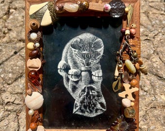Handcrafted Wooden Keepsake Frame with Vintage-Style Knick-Knacks - Eclectic Mixed Media Memory Box - Unique OOAK Art Frame