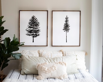 Pine Tree Watercolor Art Print Set, Scandinavian Christmas Decor