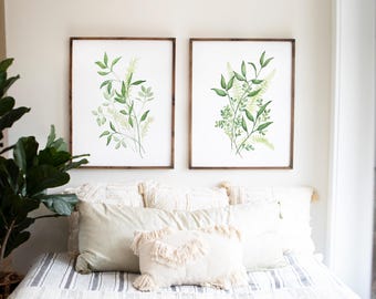 Greenery Set of 2, Botanical Watercolor Prints, Wall Art, Home Decor, Botanical Painting