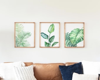 Tropical Leaf Watercolor Print Set, Home Decor