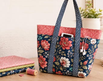 Quilted Tote Bag Sewing Pattern PDF Beginner Bag Pattern Market Tote Pattern Shoulder Bag with Pockets DIY Handbag Pattern
