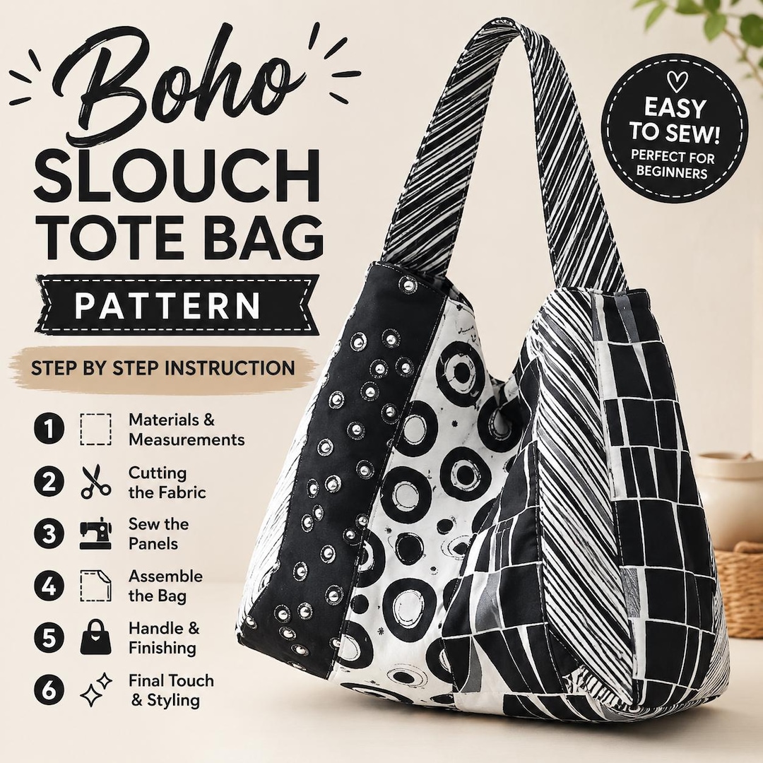Boho Tote Bag Pattern | Reversible Tie-closure Shoulder Bag Sewing ...