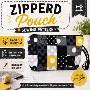 Patrón de costura para bolso / Bolso acolchado con cremallera en PDF / Bolso accesorio de patchwork para principiantes / Proyecto de bolso de mano moderno de lunares