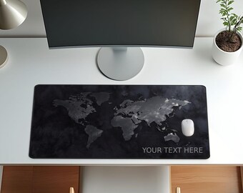 Tappetino da scrivania personalizzato con mappa del mondo, tappetino da scrivania con globo monocromatico scuro, tappetino per mouse personalizzato con texture color antracite, decorazione da viaggio per dirigenti, regalo per lui