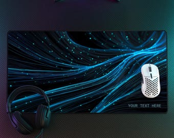 Tappetino da scrivania personalizzato con fibra ottica blu, tappetino per mouse futuristico con rete neurale, tappetino per mouse con decorazione tecnologica per il gaming.