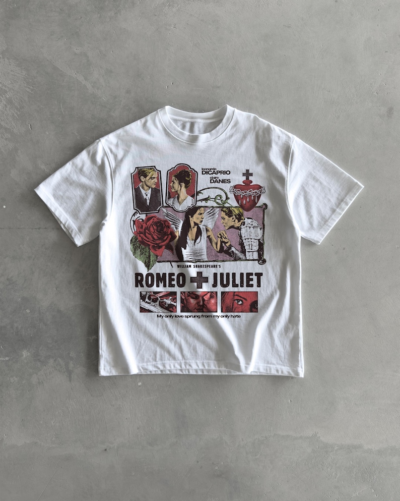 T-shirt del film Romeo + Giulietta del 1996 / Maglietta streetwear oversize con spalle scese Lucent White