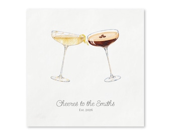 Personalized Watercolor Cocktail Napkins, Custom Drink Glasses, Wedding Bar Decor, Signature Drink Napkins, Rehearsal Dinner Decor