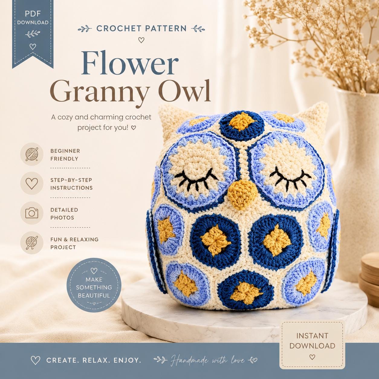 30 Crochet Owl Patterns: Creative, Delightful, and Adorable Finds 18 Flower Granny Owl Crochet Pattern
