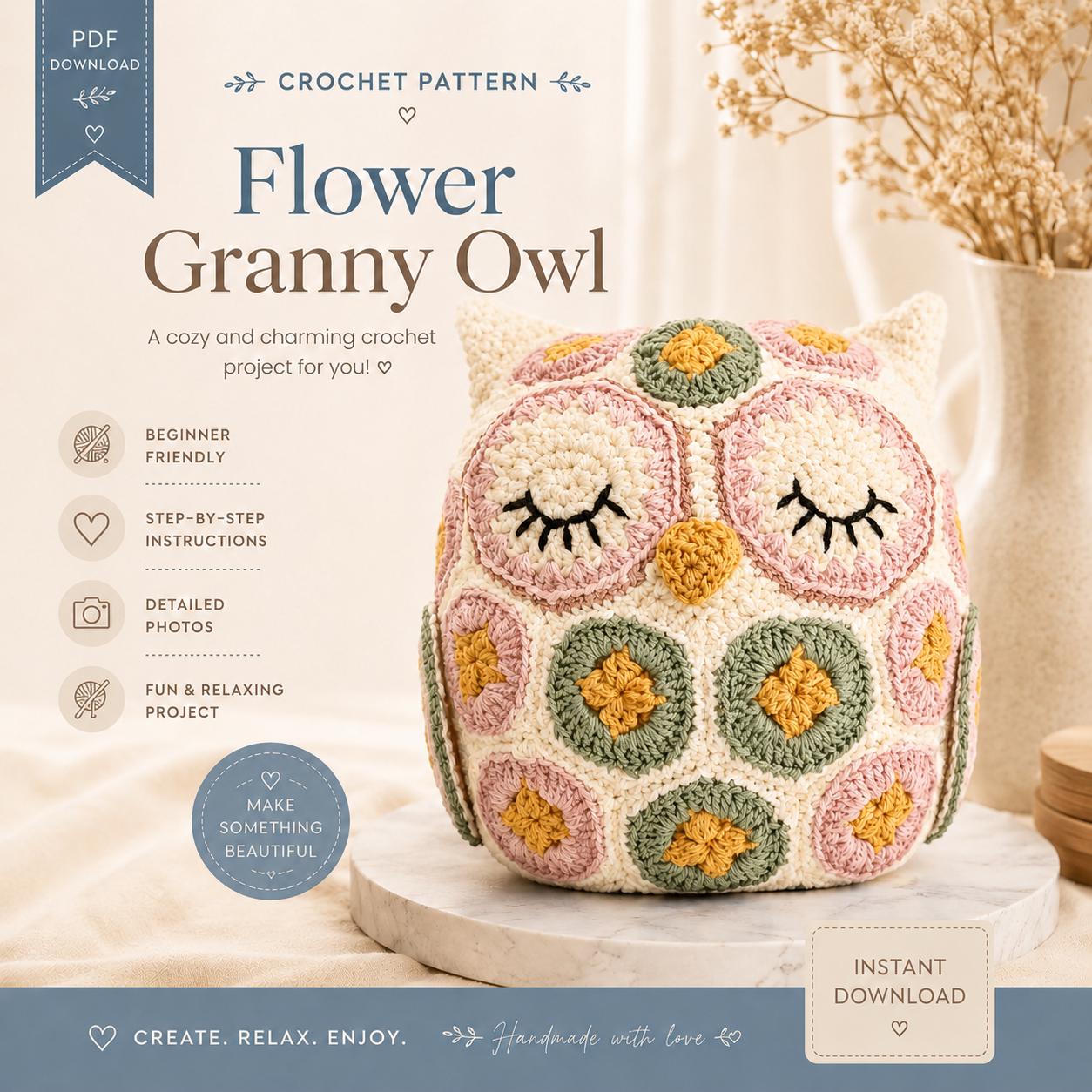 Flower Granny Square Owl Pattern