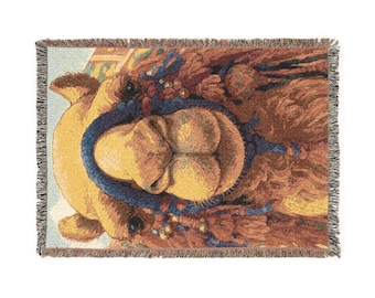 Woven Camel Throw Blanket | 100% Cotton Fringed Desert Animal Art Boho Home Decor