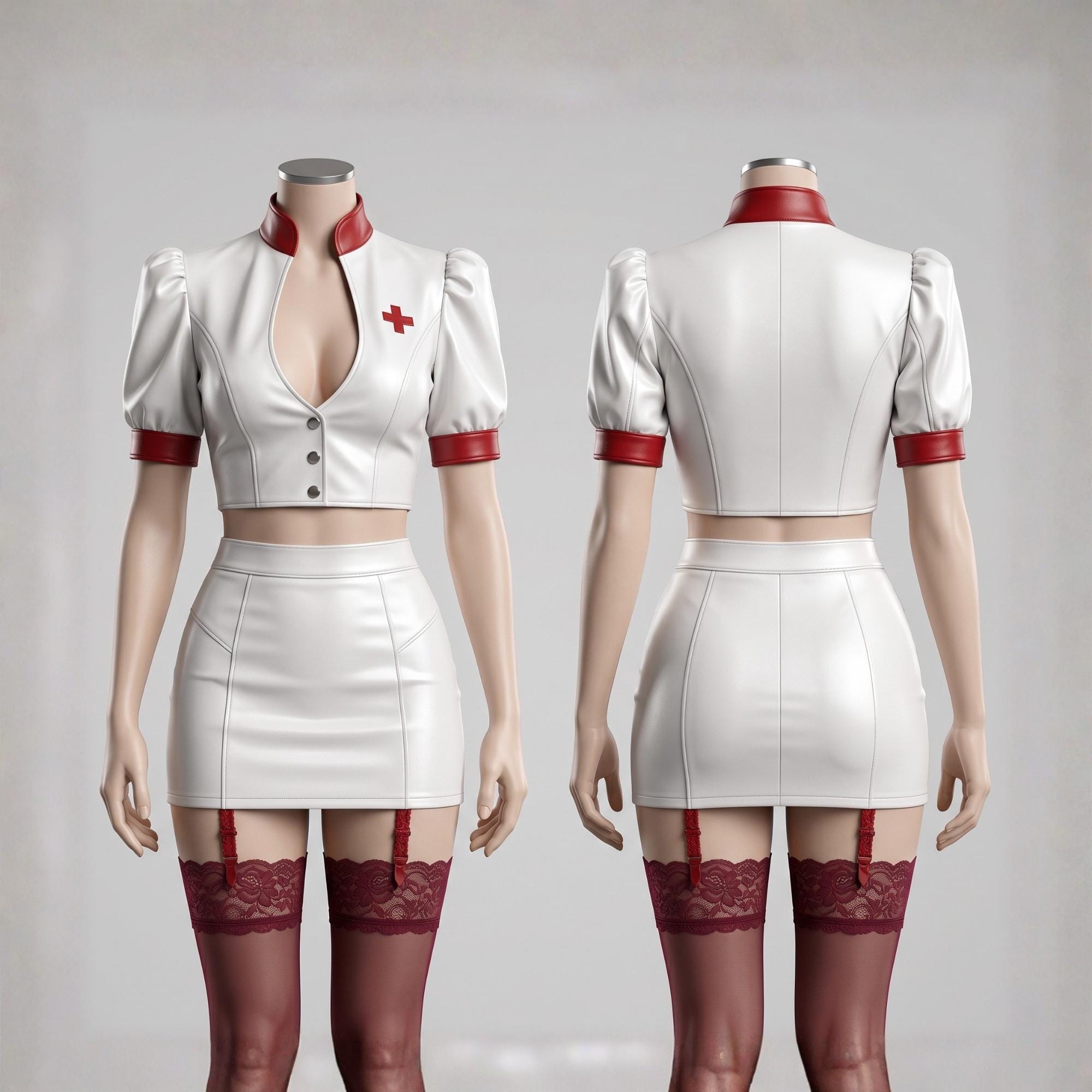 Handcrafted Cow Leather Nurse Costume: Seductive Roleplay Outfit