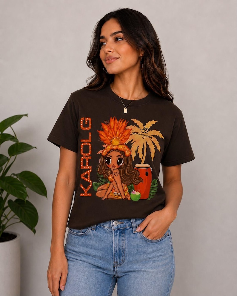 Tropicoqueta, Latina Graphic Tee, Karol G Concert Shirt, Vacation Vibes Apparel image 1