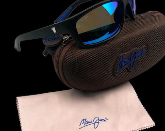 Maui Jim Polarized Sunglasses, B766-08, Matte Black / Blue Lenses