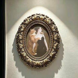 Oval barock antik guldram, snidad akantusrullekant, (25,5 x 21 cm yttre, 7 tums foto)