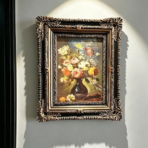 Cadre baroque bicolore en bronze noir, rouleau d'acanthe sculpté, décoration murale de table (26 x 21 cm extérieur)