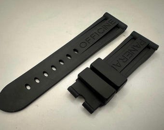 24mm Panerai Black Rubber Strap watch Band for Deployment