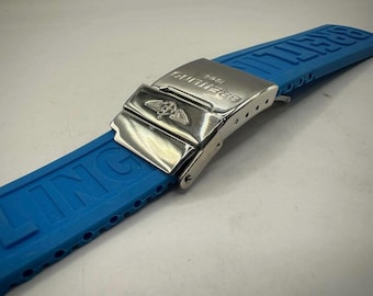 New Breitling Rubber Strap Sky Blue Watch Band Deployment 22mm, 24mm