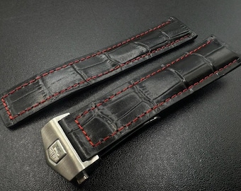 For Tag Heuer Black Watch Strap Red Stich Leather  22mm 20mm With Clasp