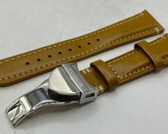 22MM Tudor Tan Leather Strap Watch Band with Deployment Stainless Steel.