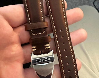 20MM, 22MM Tudor Brown Leather Strap Watch Band with Deployment Stainless Steel