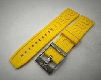 Breitling Rubber Strap Yellow Watch Band Buckle 24mm